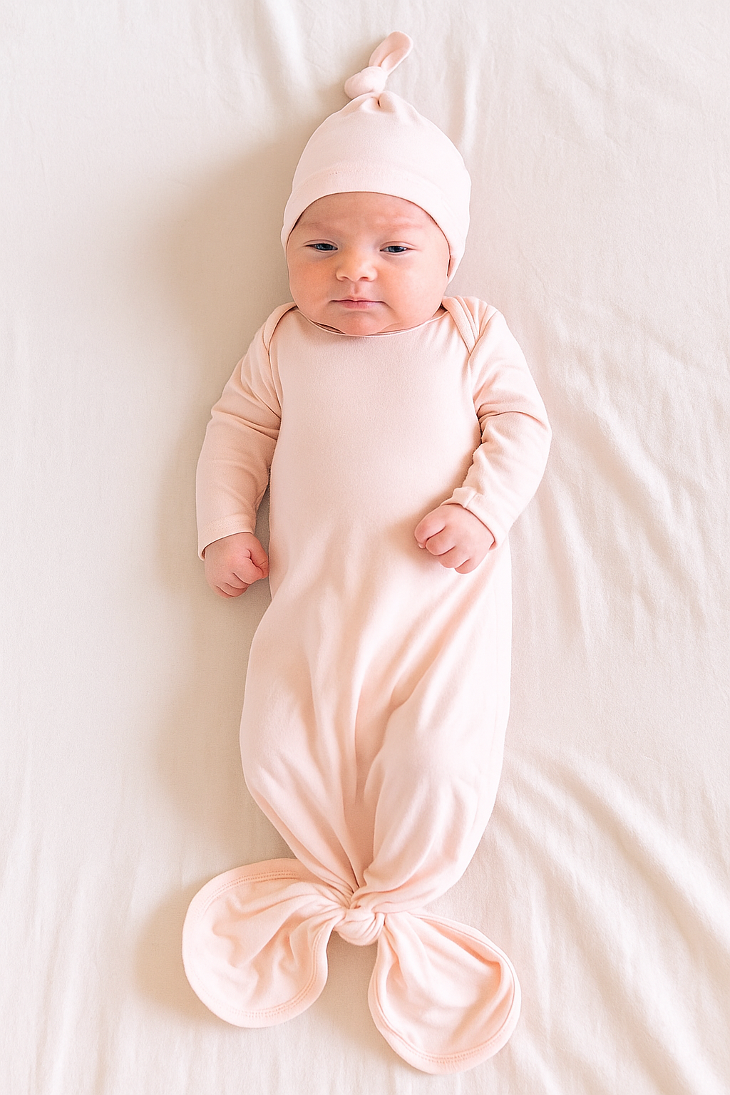 Bamboo Soft Pink Knotted Baby Gown & Beanie
