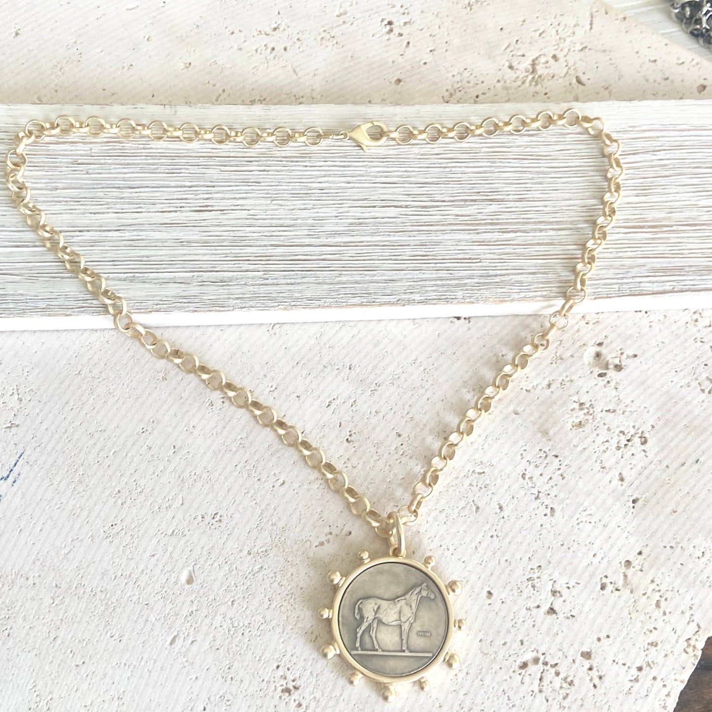Matte Gold Horse Coin Necklace 