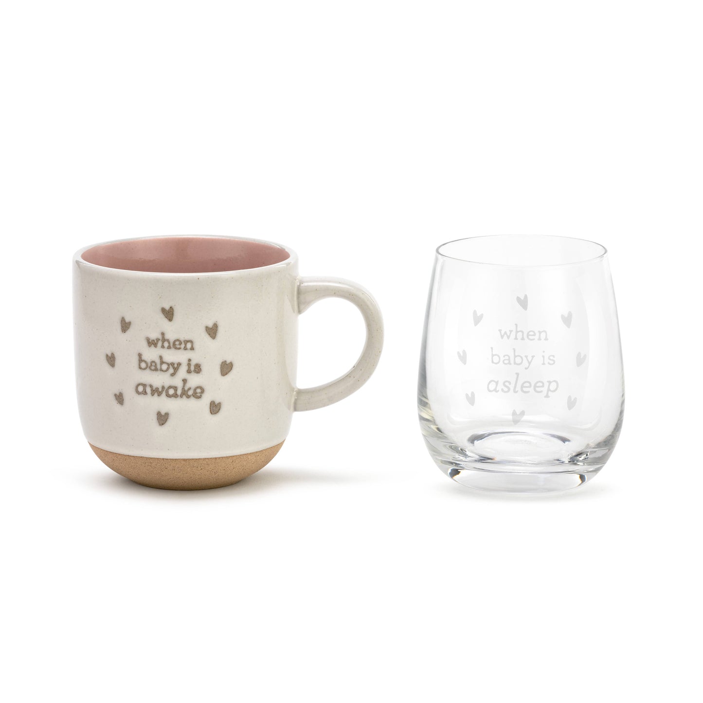 Mug & Wine Glass Set - When Baby Wakes/Sleeps