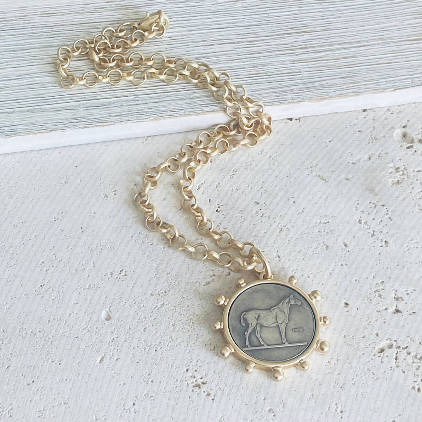 Matte Gold Horse Coin Necklace 