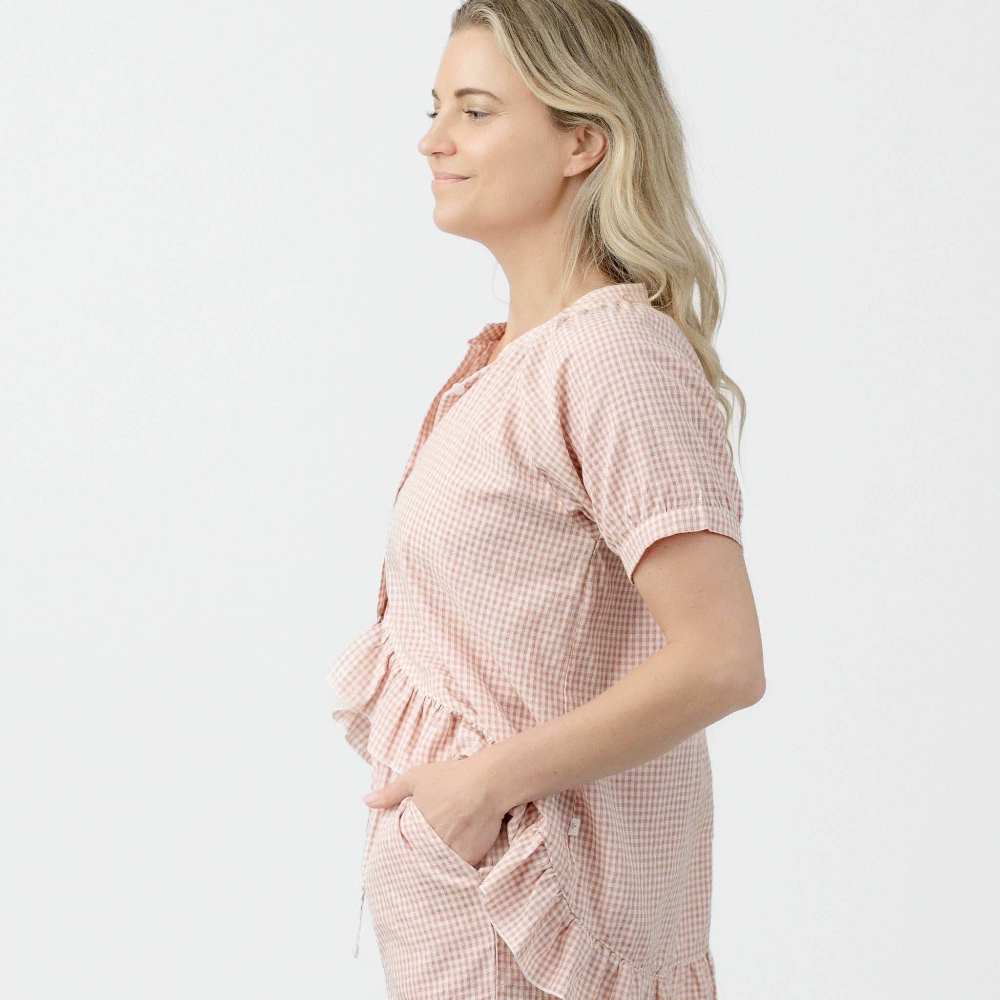 Gingham Ruffle Cotton Pajama Comfort Kit