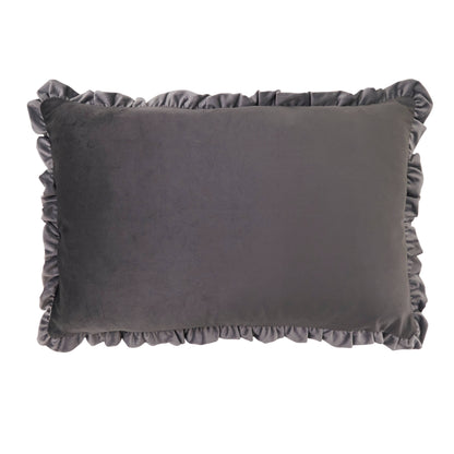 Ruffle Edge Slate Gray Velvet Throw Pillow