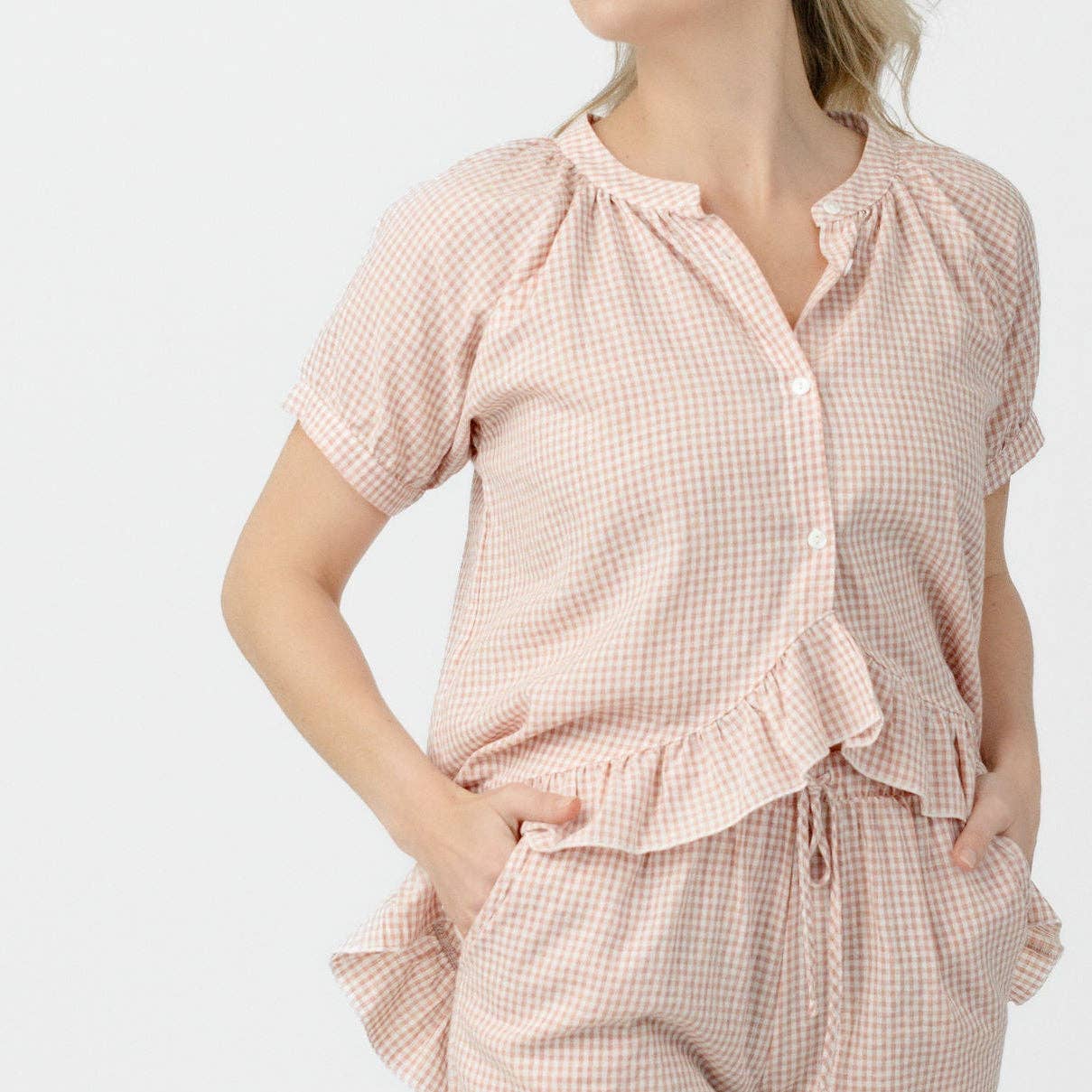 Gingham Ruffle Cotton Pajama Comfort Kit