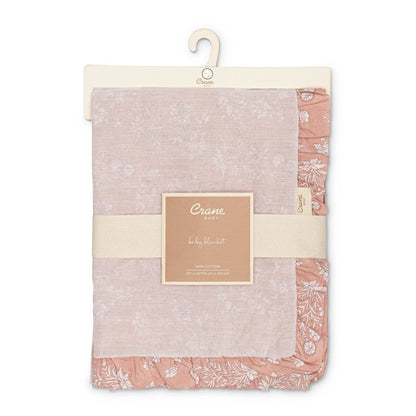 Violet Floral Muslin Baby Blanket with Ruffle Trim