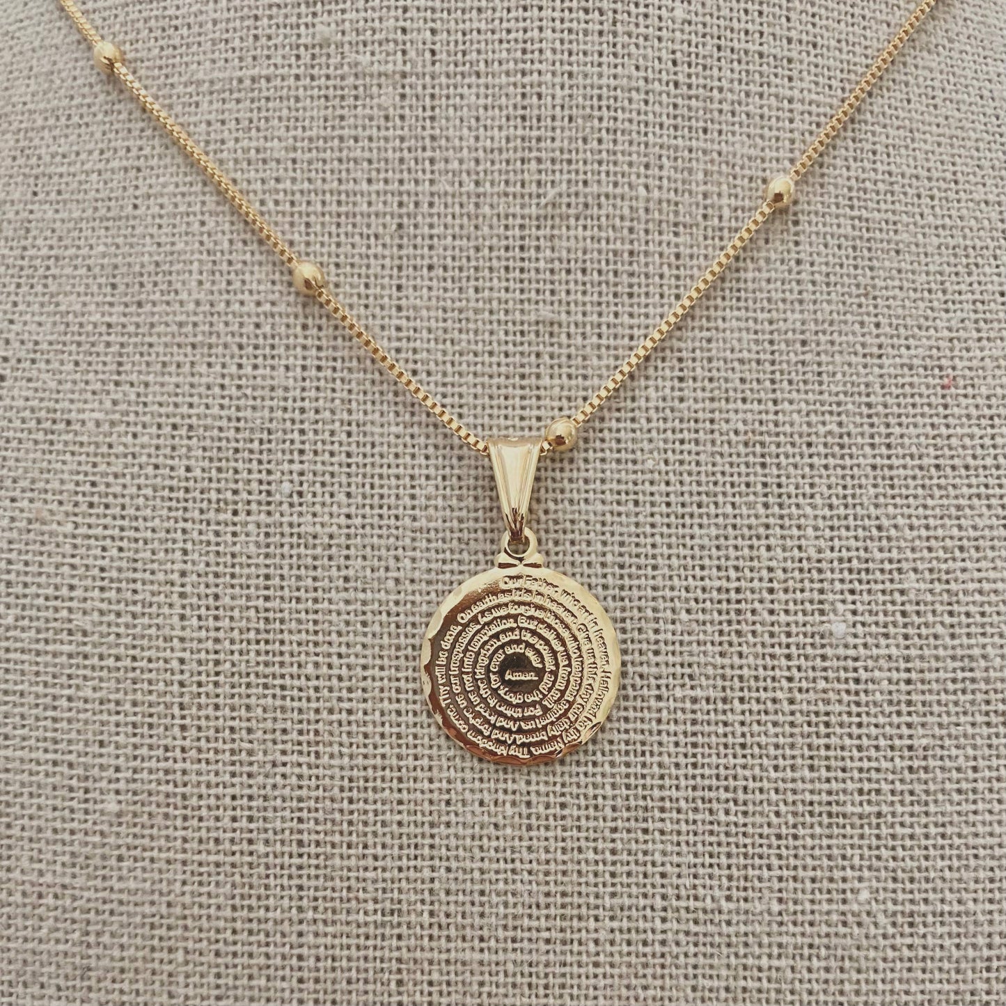 Our Father prayer coin necklace