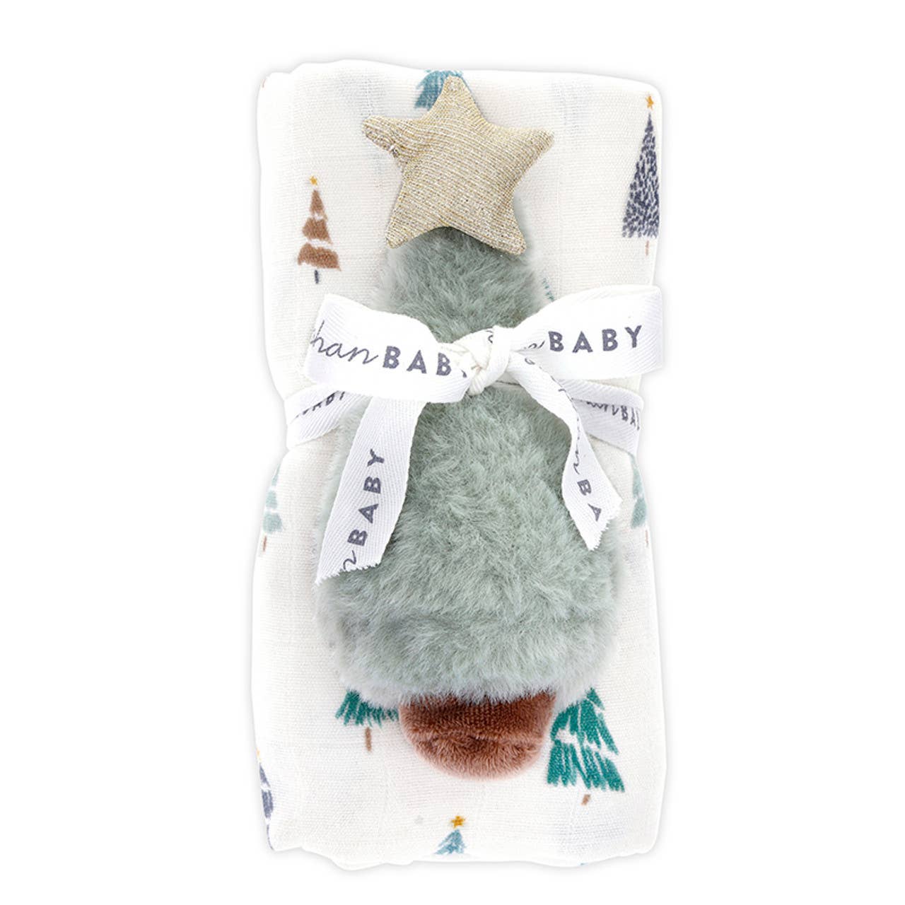 Holiday Trees Swaddle with Plush Rattle
