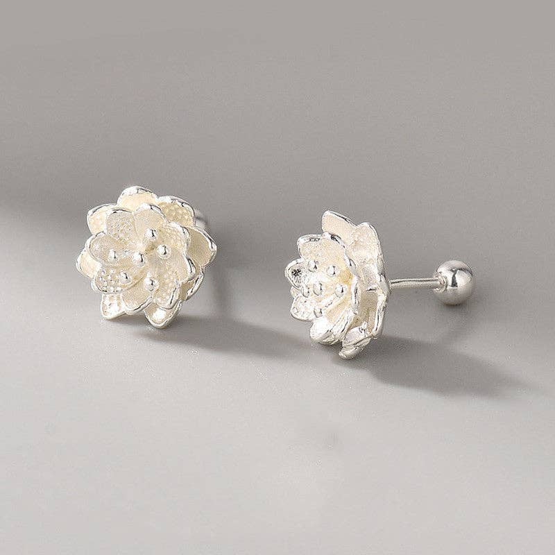 White Lotus Flower Stud Earrings