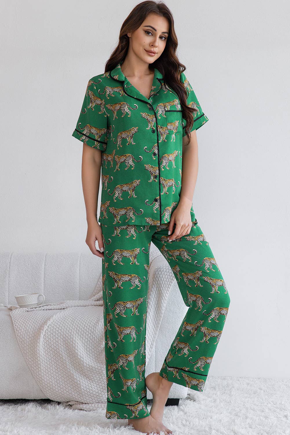 Satin Cheetah Print Pajama Set