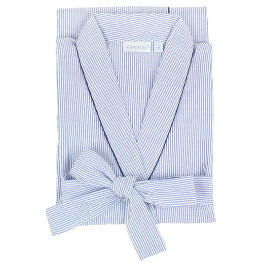 Blue Striped Seersucker Cotton Robe