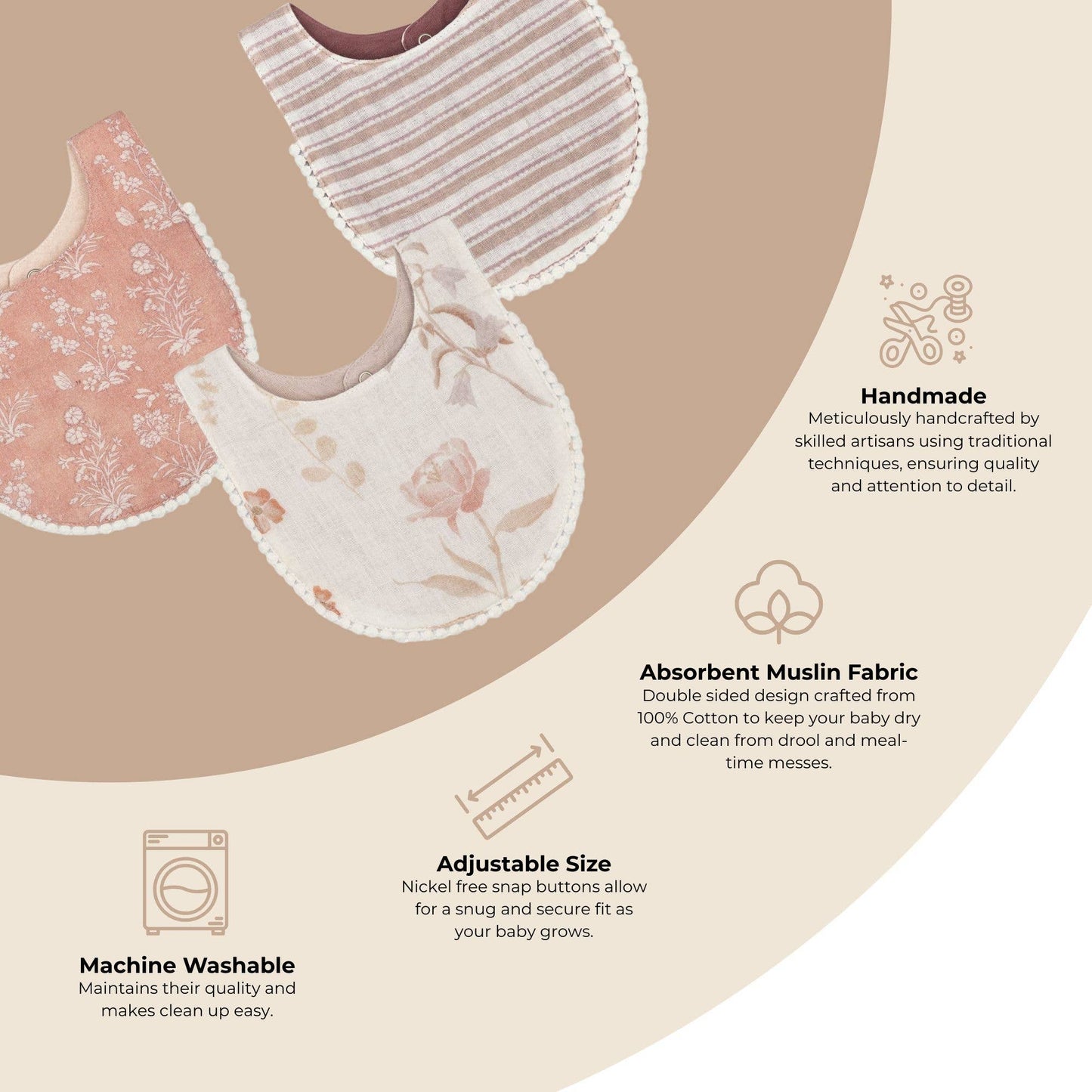 Violet Floral Cotton Baby Bib Set (3 Pack)