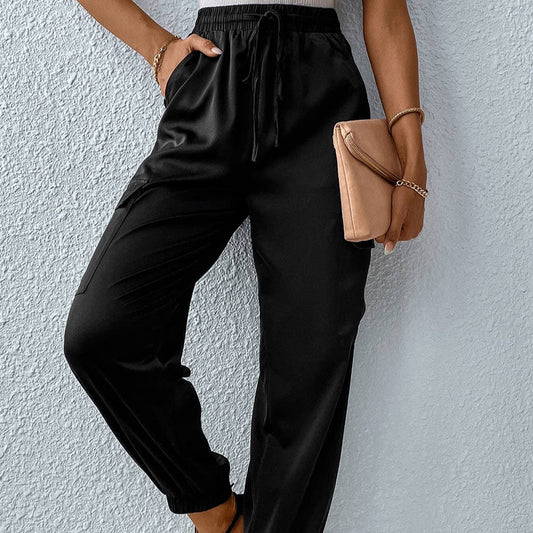 Black Satin Jogger Pants