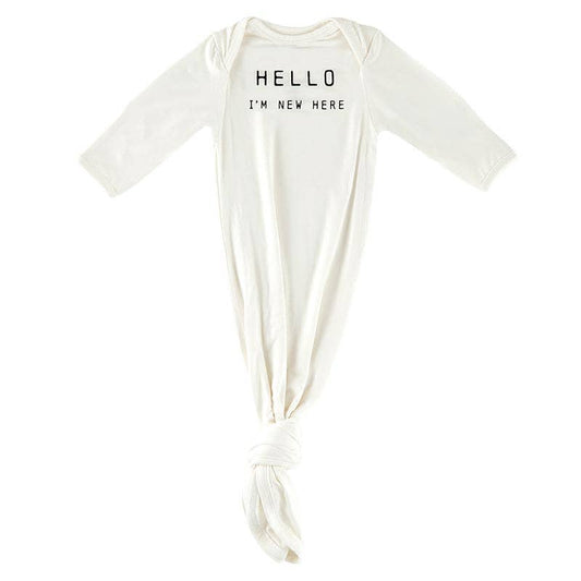 Hello I'm New Here Knotted Baby Gown