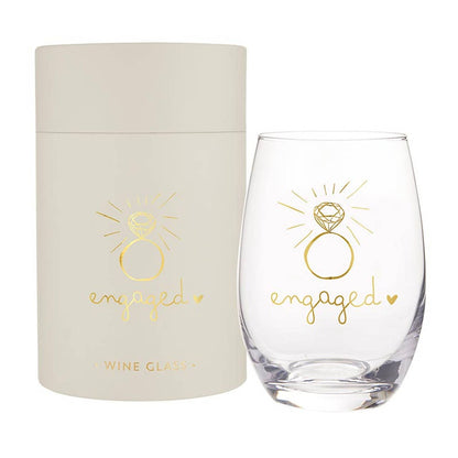 Engaged Gold Foil Stemless Wine Glass