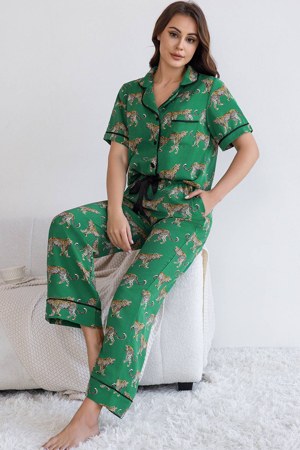 Satin Cheetah Print Pajama Set