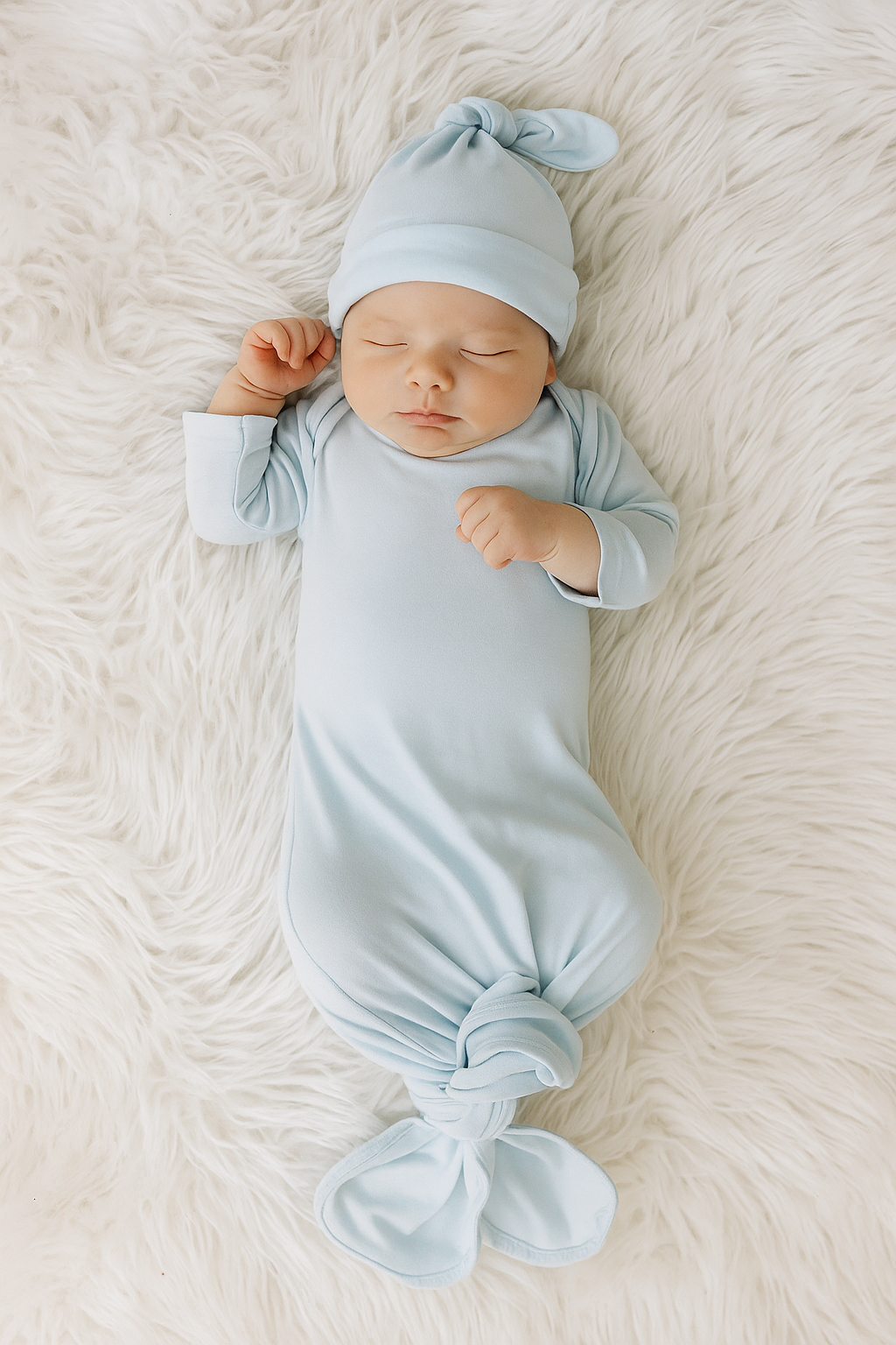 Bamboo Baby Blue Knotted Gown & Beanie