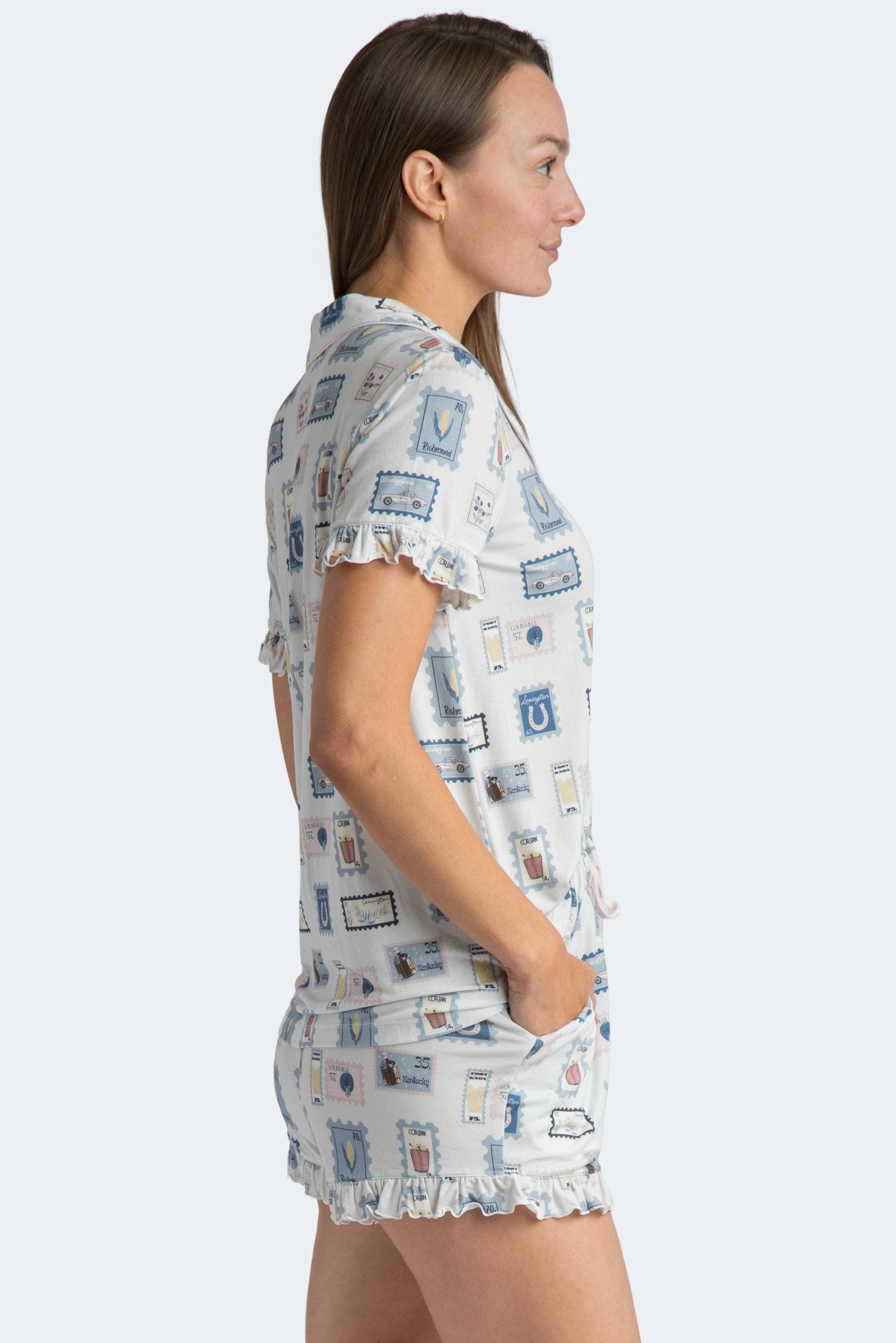 Kentucky Stamps Ruffle Shorts Pajama Set
