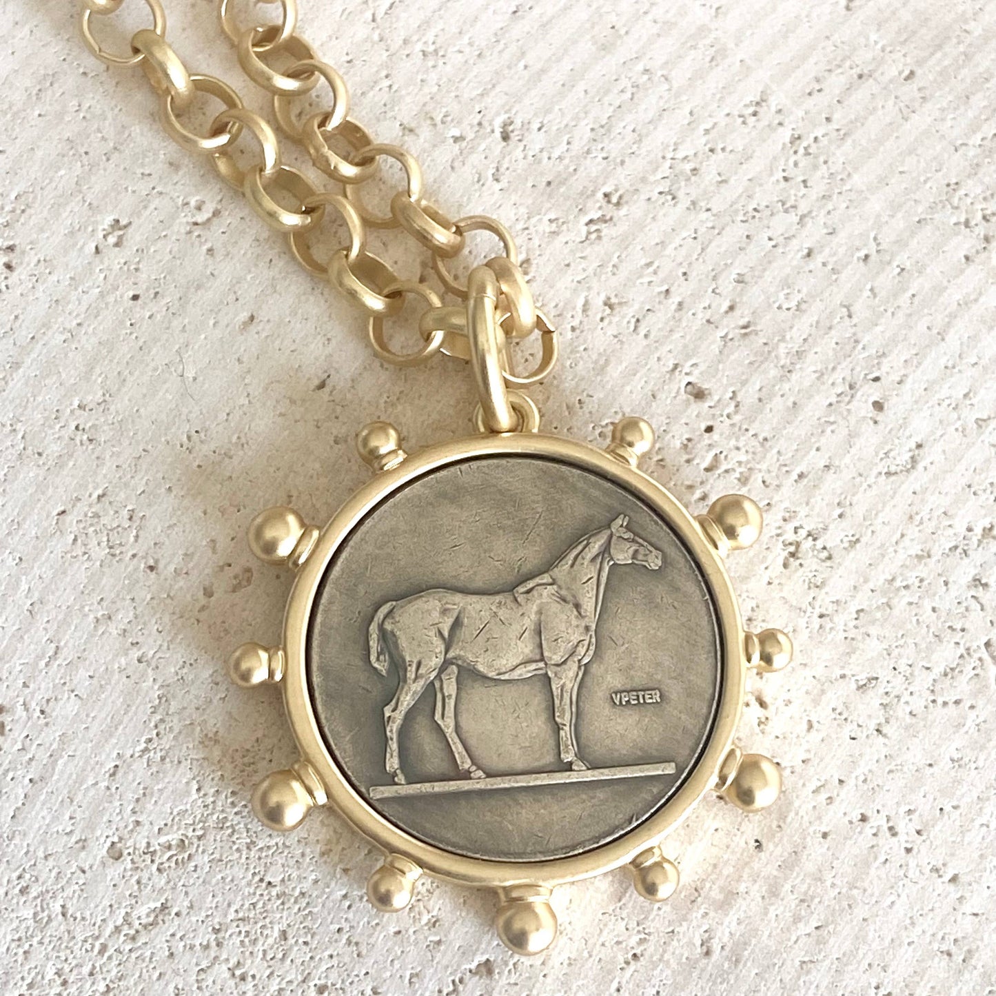 Matte Gold Horse Coin Necklace 