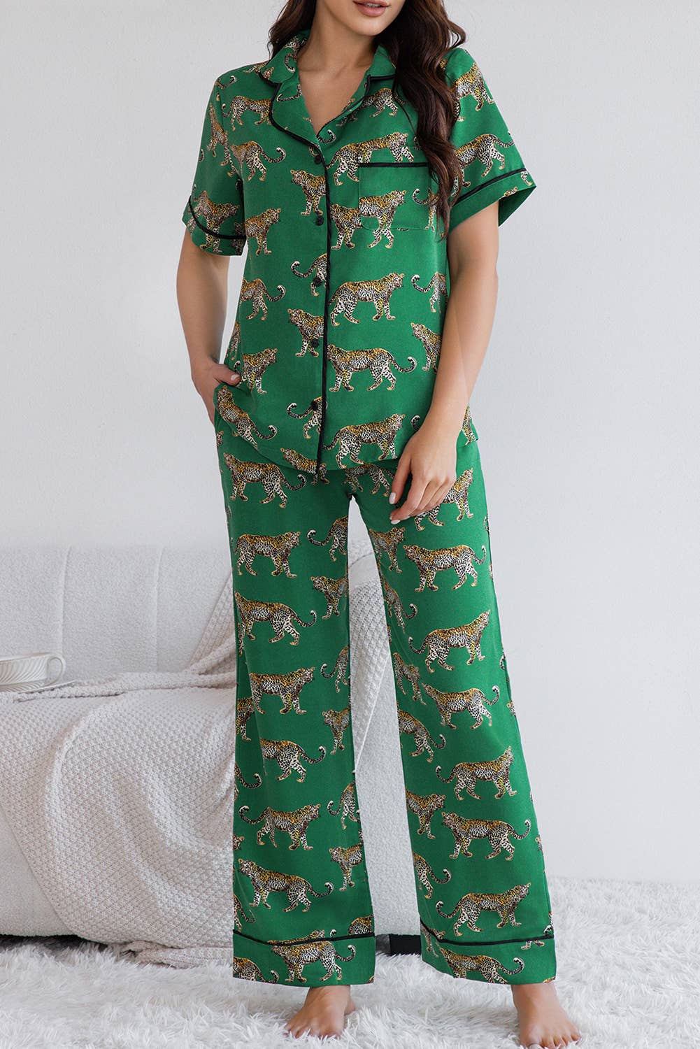 Satin Cheetah Print Pajama Set