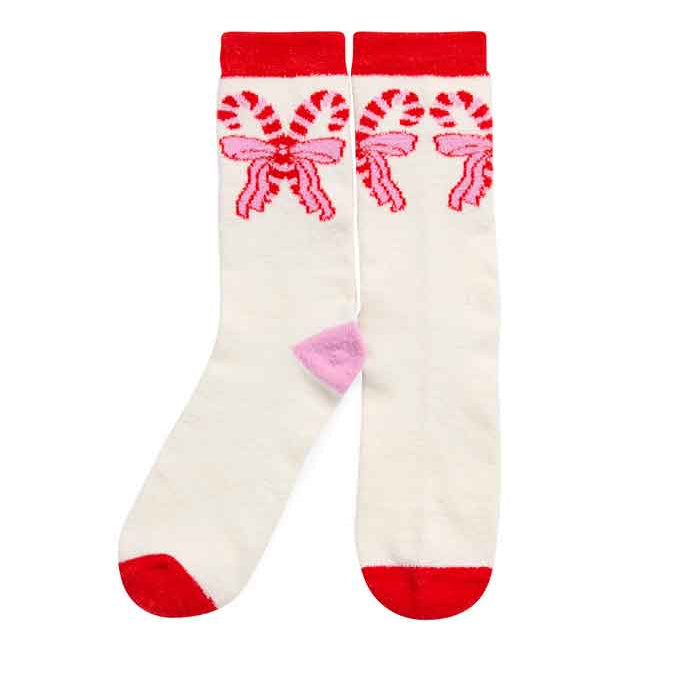 Candy Cane Bow Holiday Socks