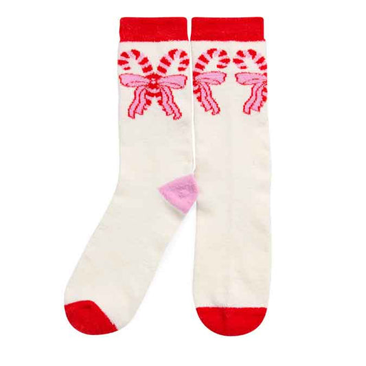 Candy Cane Bow Holiday Socks