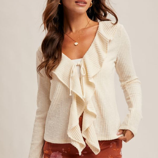 Ruffle Long Sleeve Cardigan