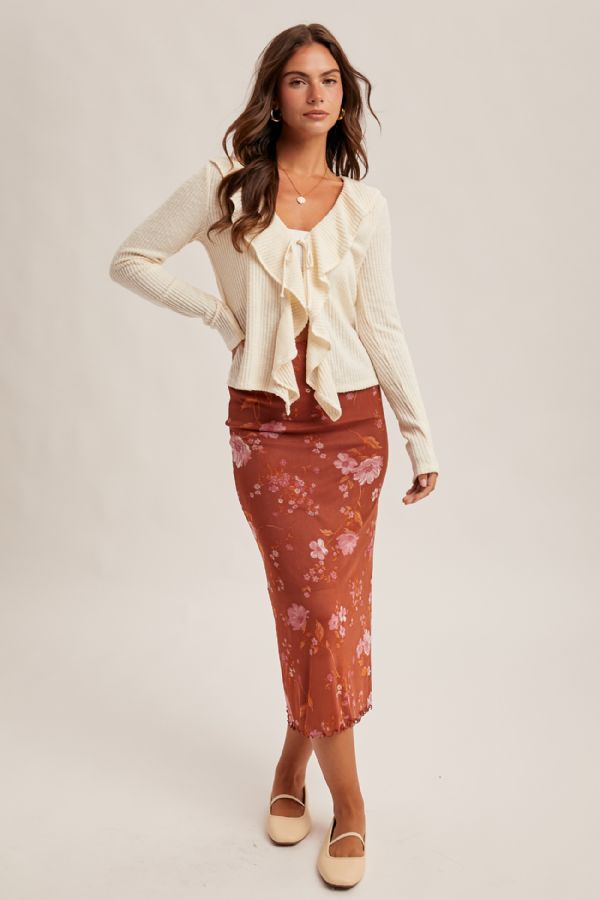 Ruffle Long Sleeve Cardigan