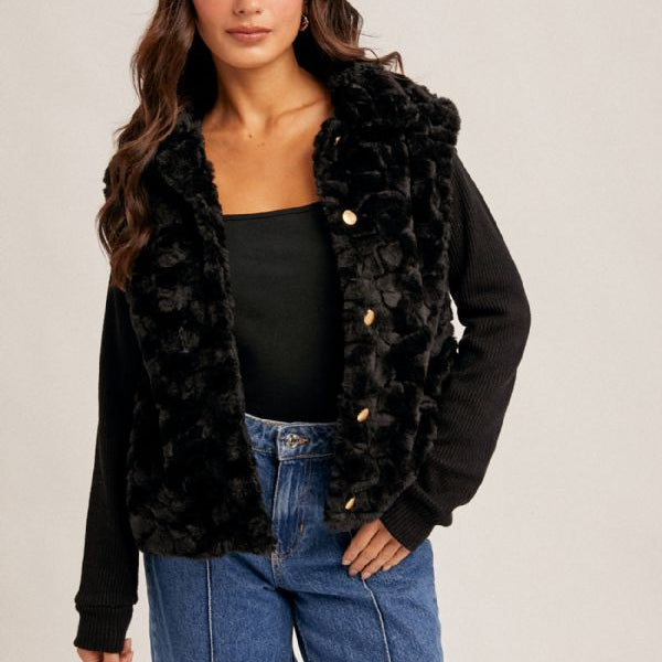 Knit Sleeve Fur Jacket