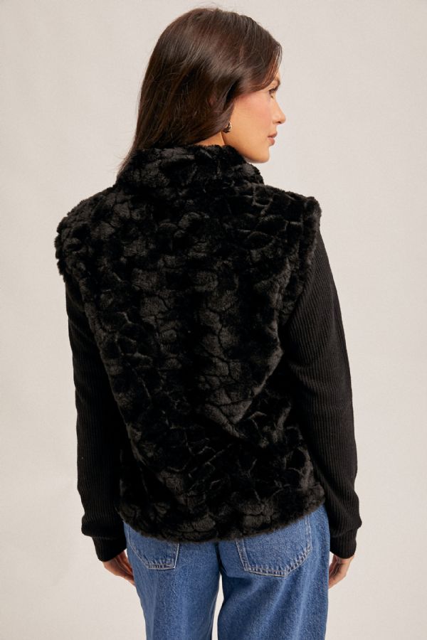 Knit Sleeve Fur Jacket
