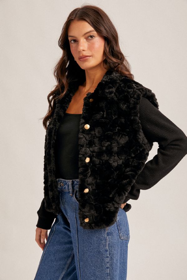 Knit Sleeve Fur Jacket
