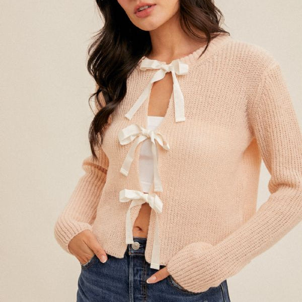 Blush Pink Ribbon Tie Cardigan