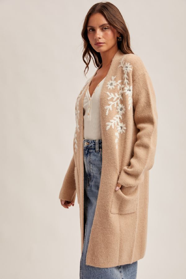 Floral Embellished Coatigan