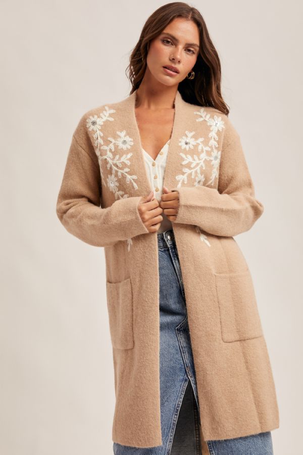 Floral Embellished Coatigan