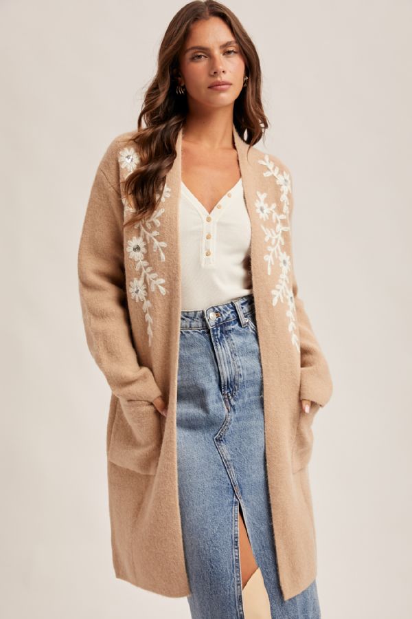 Floral Embellished Coatigan