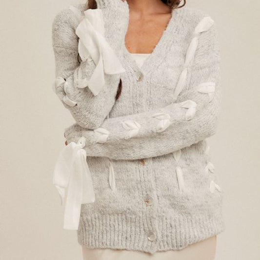Heather Gray with Ribbon Cardigan