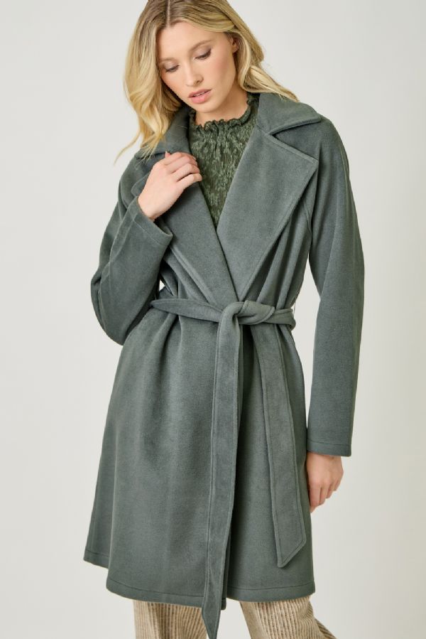 Dark Moss Lapel Collar Robe Coat