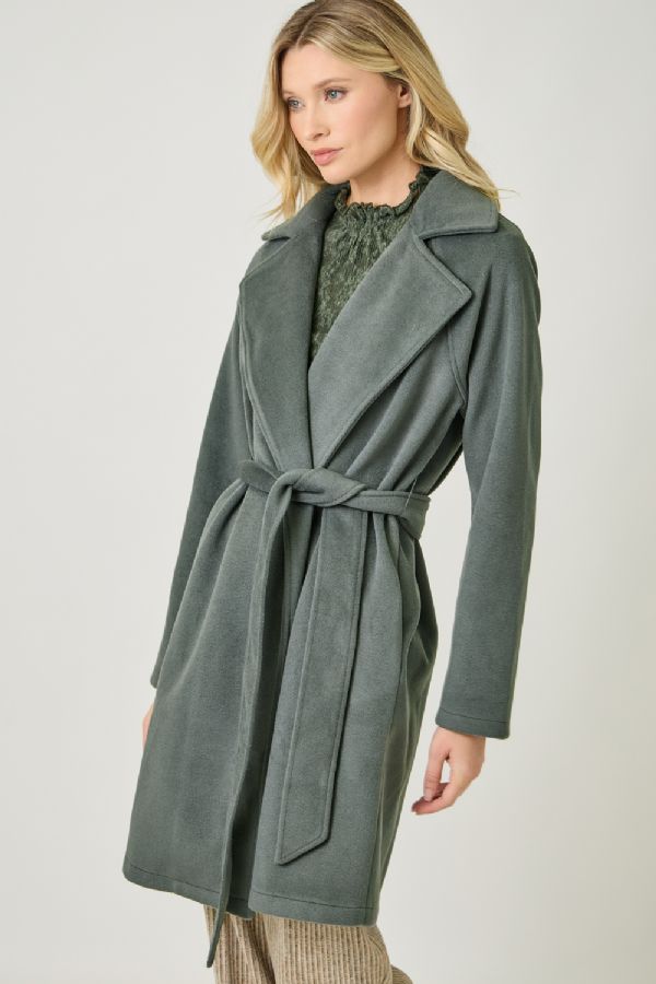 Dark Moss Lapel Collar Robe Coat