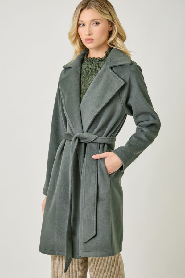 Dark Moss Lapel Collar Robe Coat