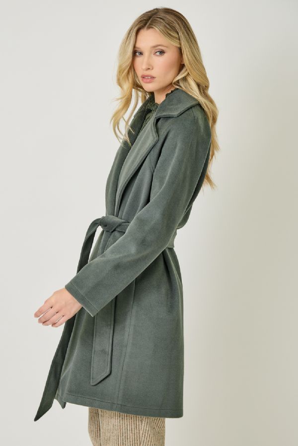 Dark Moss Lapel Collar Robe Coat
