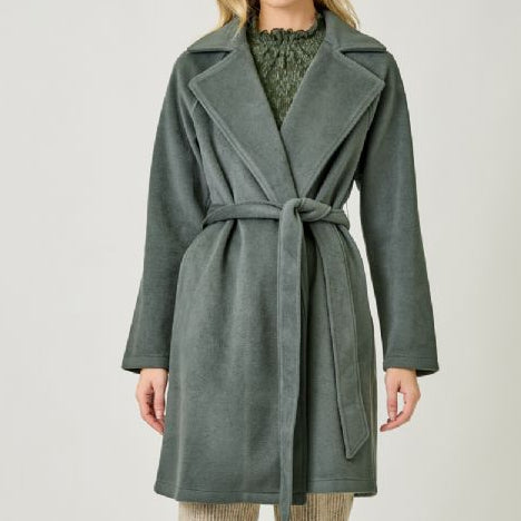 Dark Moss Lapel Collar Robe Coat