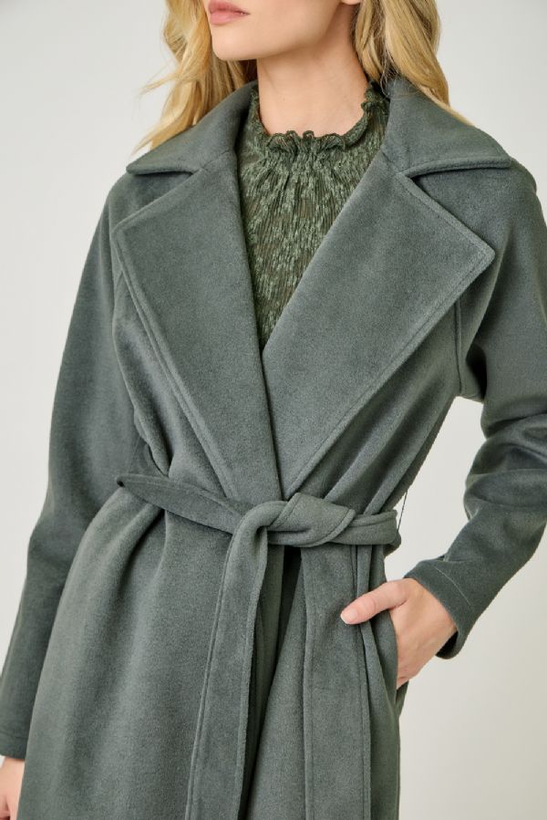 Dark Moss Lapel Collar Robe Coat