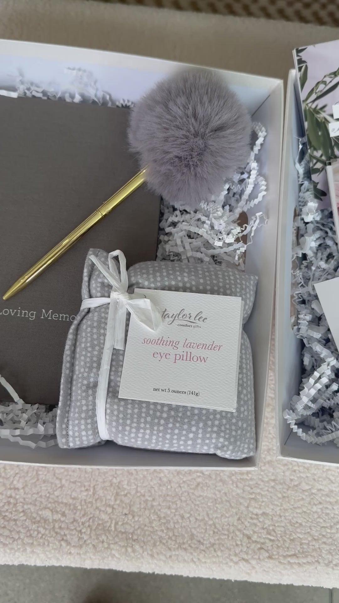 in loving memory gift box for sympathy or death and comfort during loss with memory journal and soothing lavender eye pillow