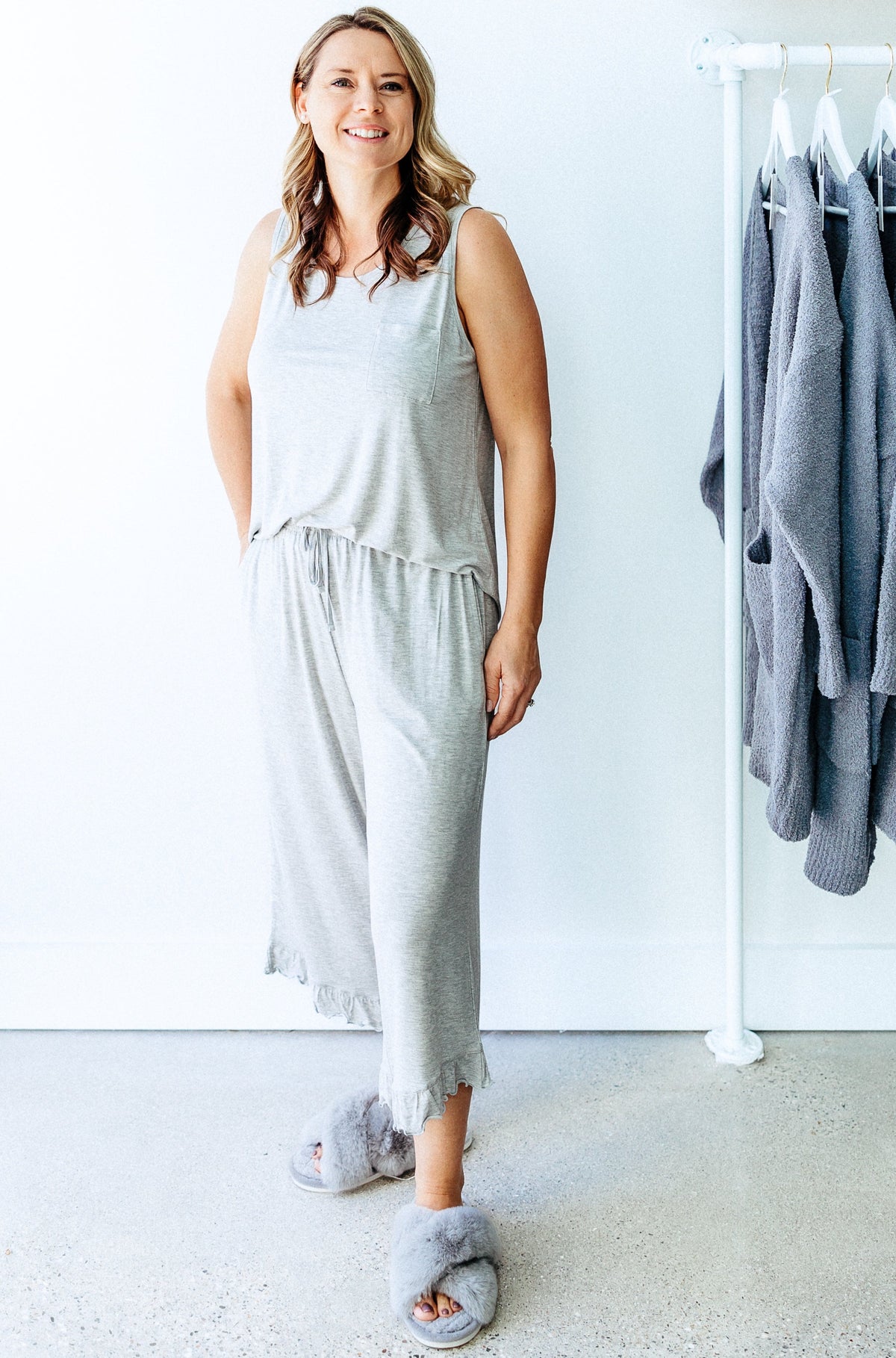 Riley Ruffle Hem &amp; Tank Bamboo Pajama SET
