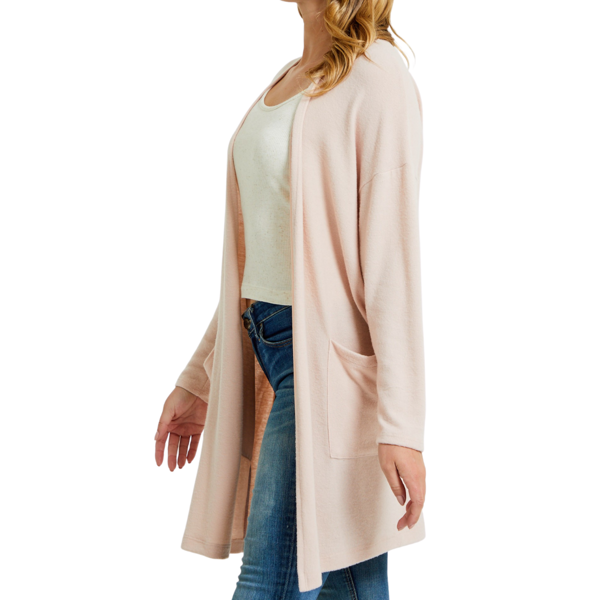Blush pink top long cardigan