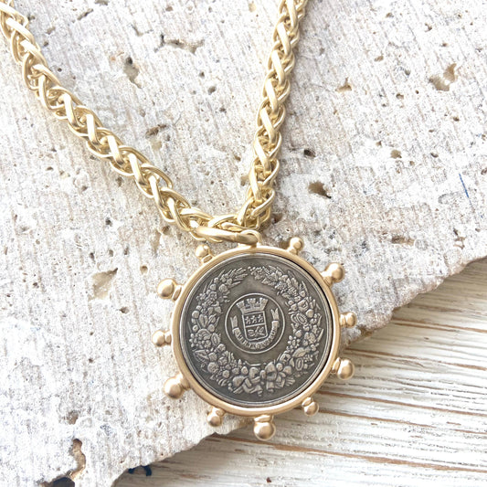 Matte Gold French Coin Chunky Necklace